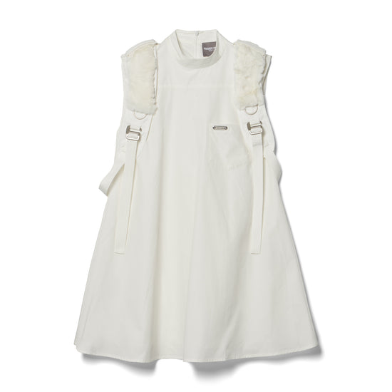 BABYDOLL DRESS WITH FAUX FUR HARNESS - WHITE